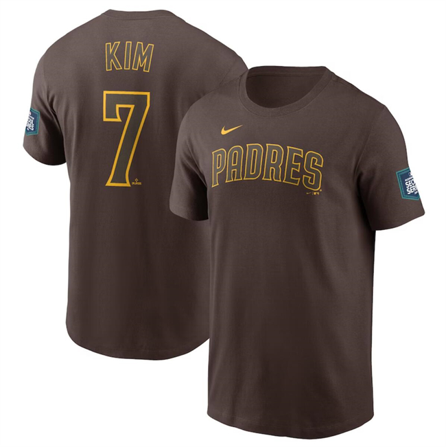 Men's San Diego Padres #7 Ha-Seong Kim Brown 2024 World Tour Seoul Series Name & Number T-Shirt